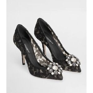 Dolce & Gabbana Bellucci Lace Crystal Pumps Black CD0066 AL198 80999 37.5 Us 7.5
